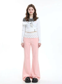Star Pocket Polka Dot Waist Flare Pants (Pink), view 4