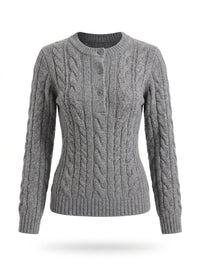 Grey Cable Knit Henley Sweater