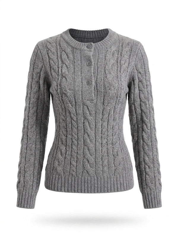 Grey Cable Knit Henley Sweater