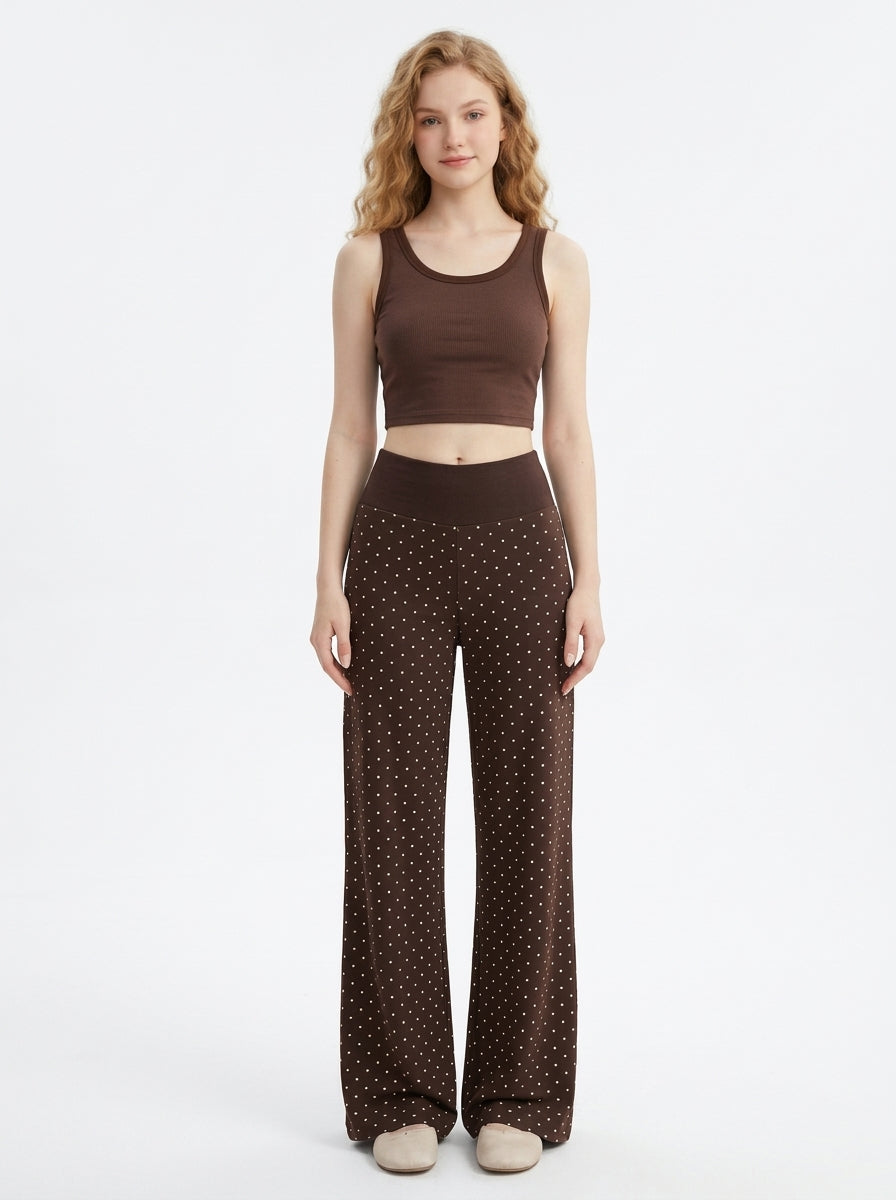 Chocolate Polka Dot Fold-Over Flare Pants, view 4