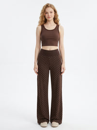 Chocolate Polka Dot Fold-Over Flare Pants, view 4