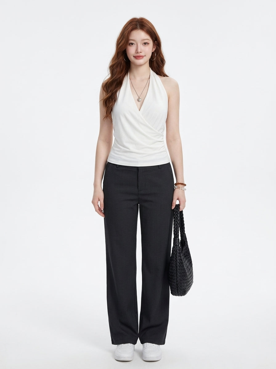White Draped Wrap Halter Top, view 2