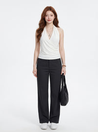White Draped Wrap Halter Top, view 2