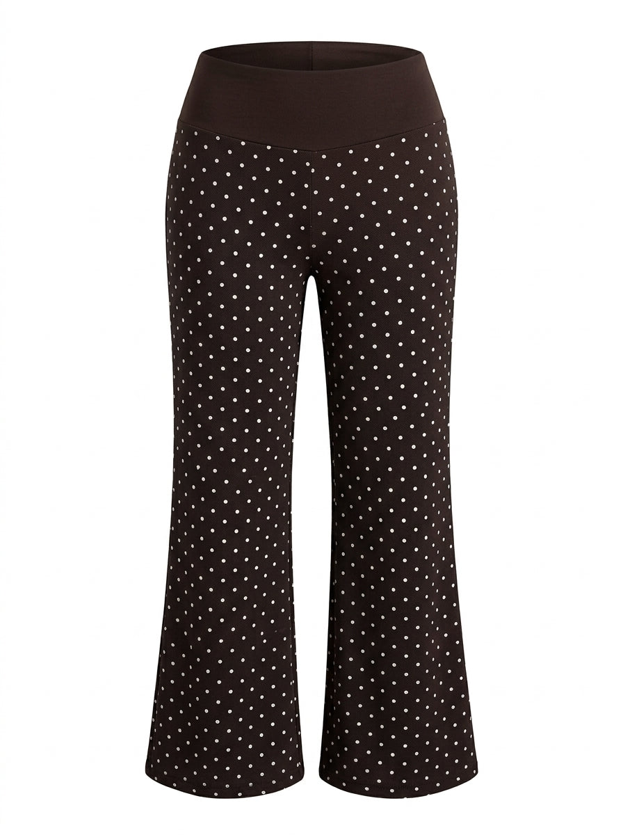Chocolate Polka Dot Fold-Over Flare Pants