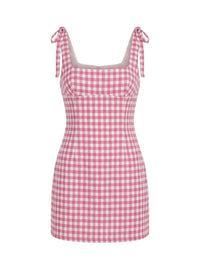 Pink Gingham Tie-Strap Mini Dress