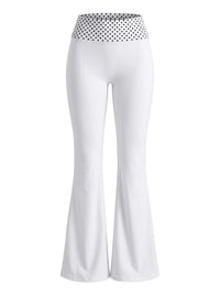 Polka Dot Fold-Over Waist Flare Pants (White)