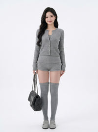 Ribbed Knit Fold-Over Shorts (Grey), view 2