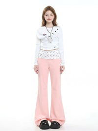 Star Pocket Polka Dot Waist Flare Pants (Pink), view 2