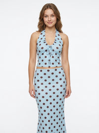 Baby Blue Polka Dot Halter Top & Maxi Skirt Set