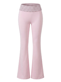 Polka Dot Fold-Over Waist Flare Pants (Pink)