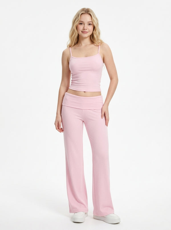 Baby Pink Cami & Fold-Over Flare Pants Set, view 2