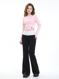 Star Pocket Polka Dot Waist Flare Pants (Black), view 2