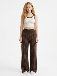 Chocolate Polka Dot Fold-Over Flare Pants, view 2