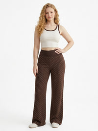 Chocolate Polka Dot Fold-Over Flare Pants, view 3