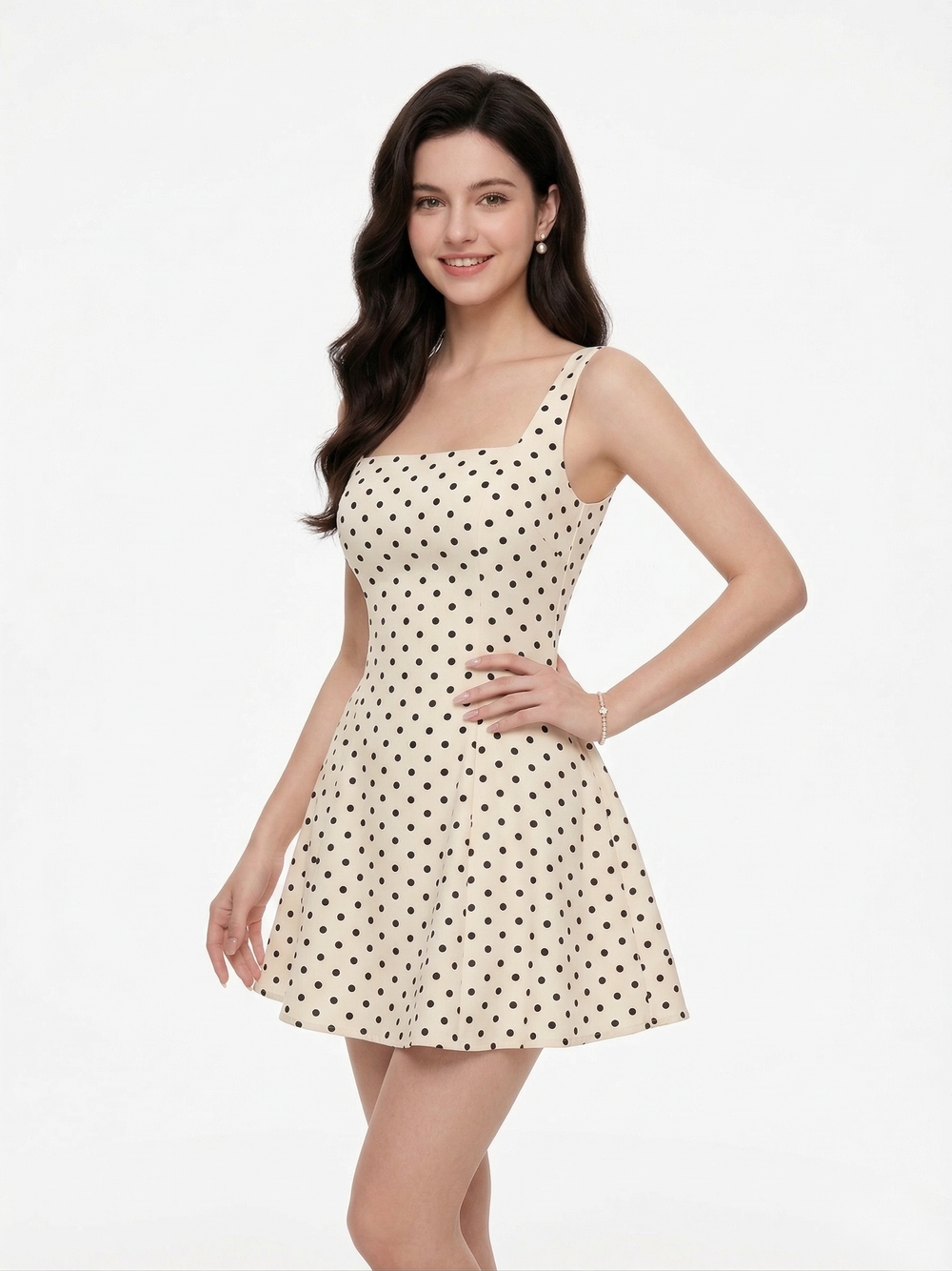 Vintage-Inspired Polka Dot Mini Dress, view 2