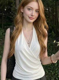White Draped Wrap Halter Top, view 4