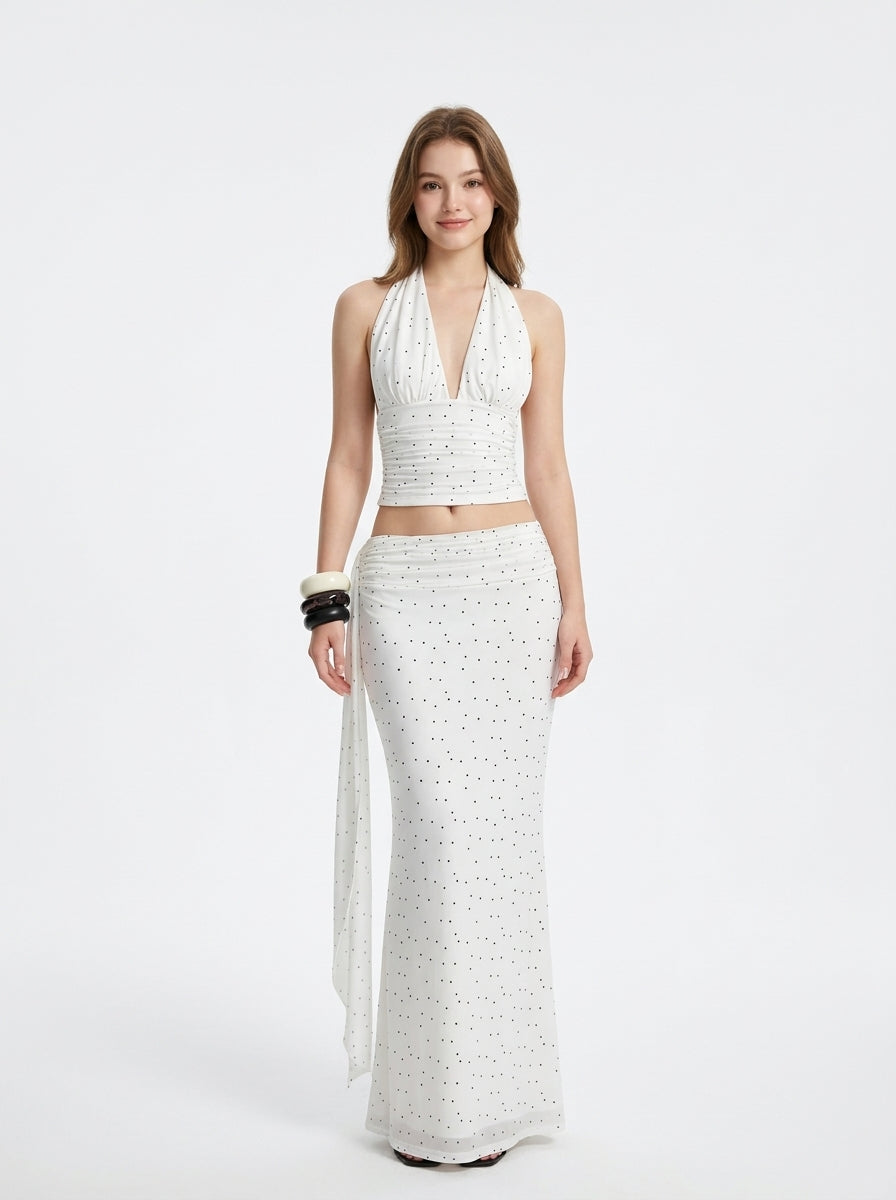 White Halter Top & Maxi Mermaid Skirt Set