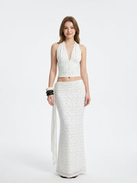 White Halter Top & Maxi Mermaid Skirt Set