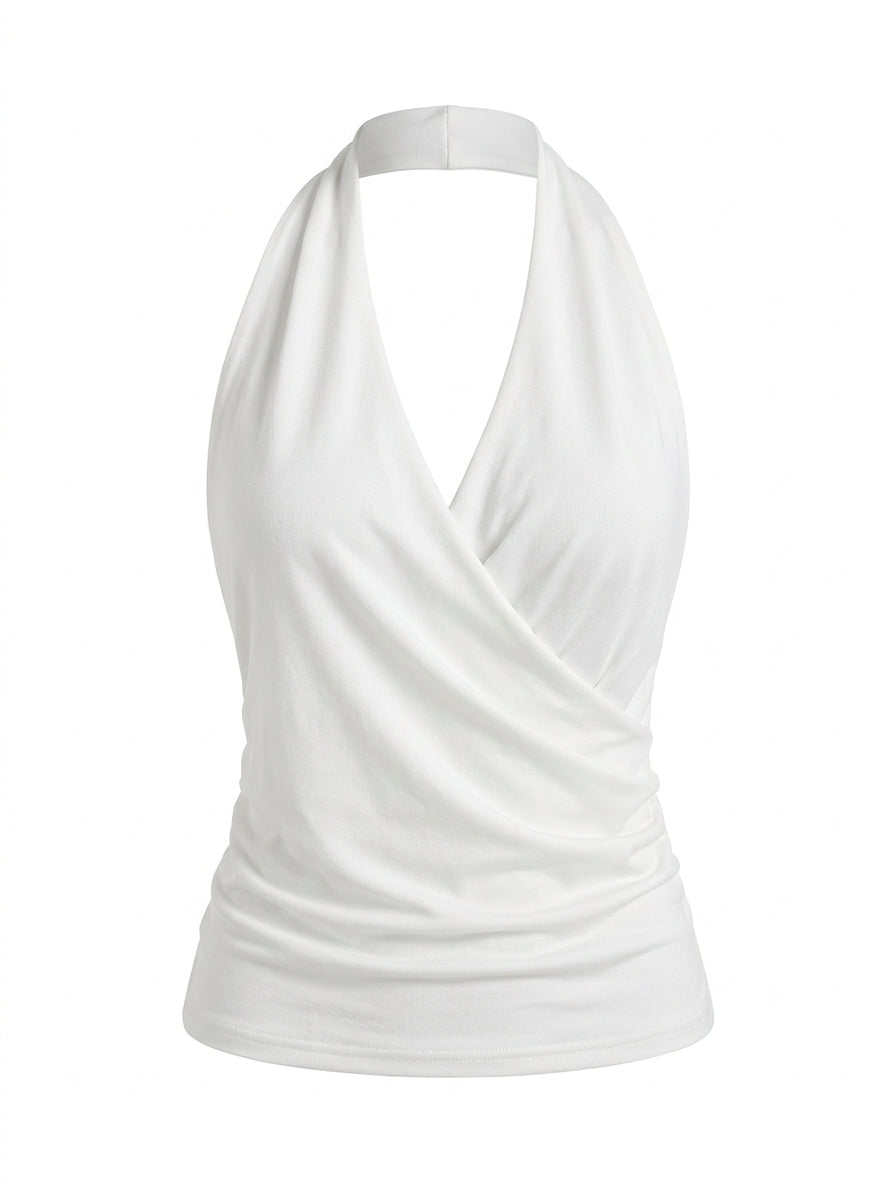 White Draped Wrap Halter Top