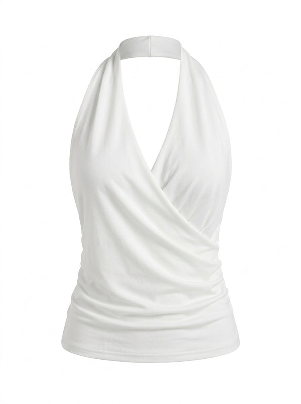 White Draped Wrap Halter Top