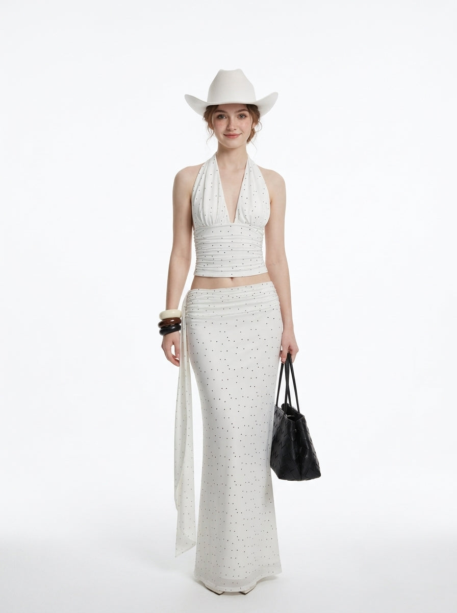 White Halter Top & Maxi Mermaid Skirt Set, view 2