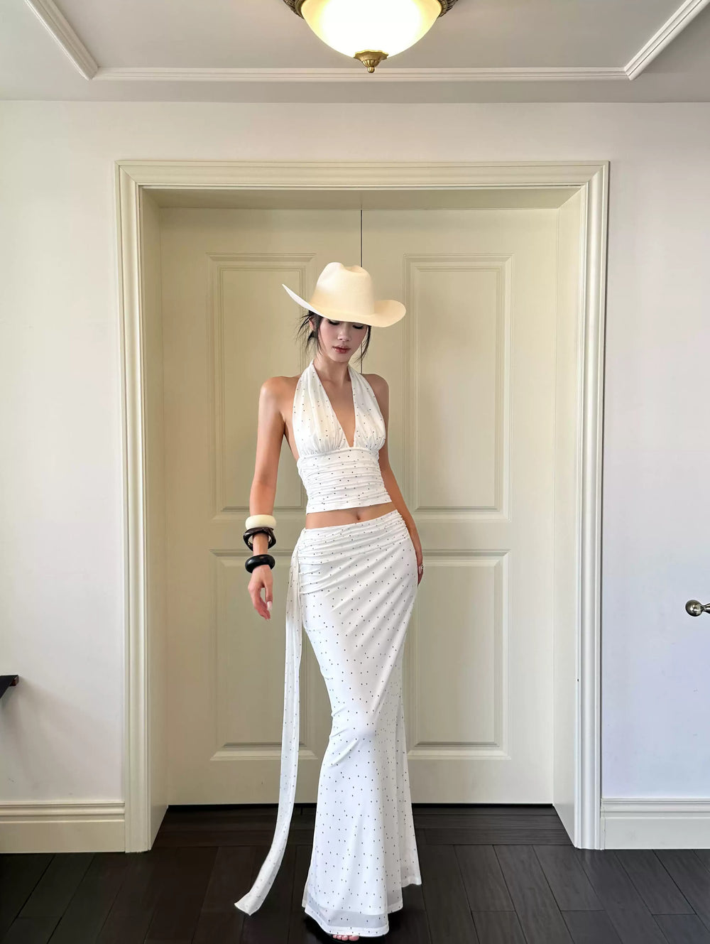 White Halter Top & Maxi Mermaid Skirt Set, view 4