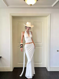 White Halter Top & Maxi Mermaid Skirt Set, view 4