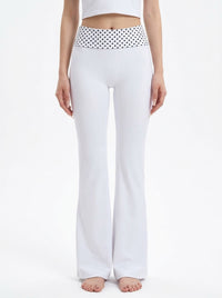 Polka Dot Fold-Over Waist Flare Pants (White), view 2