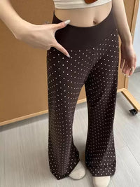 Chocolate Polka Dot Fold-Over Flare Pants, view 5