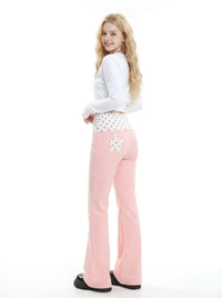 Star Pocket Polka Dot Waist Flare Pants (Pink), view 3