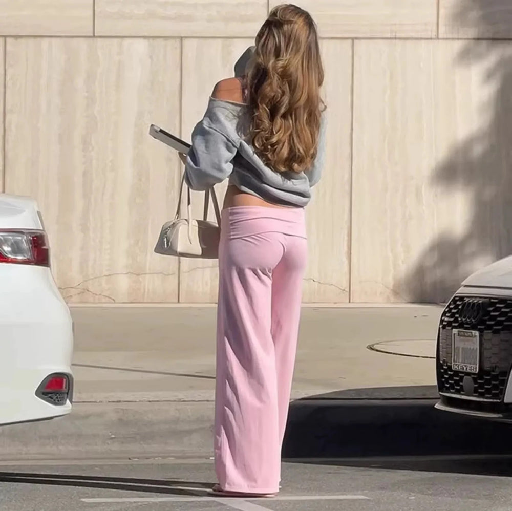 Baby Pink Cami & Fold-Over Flare Pants Set, view 6