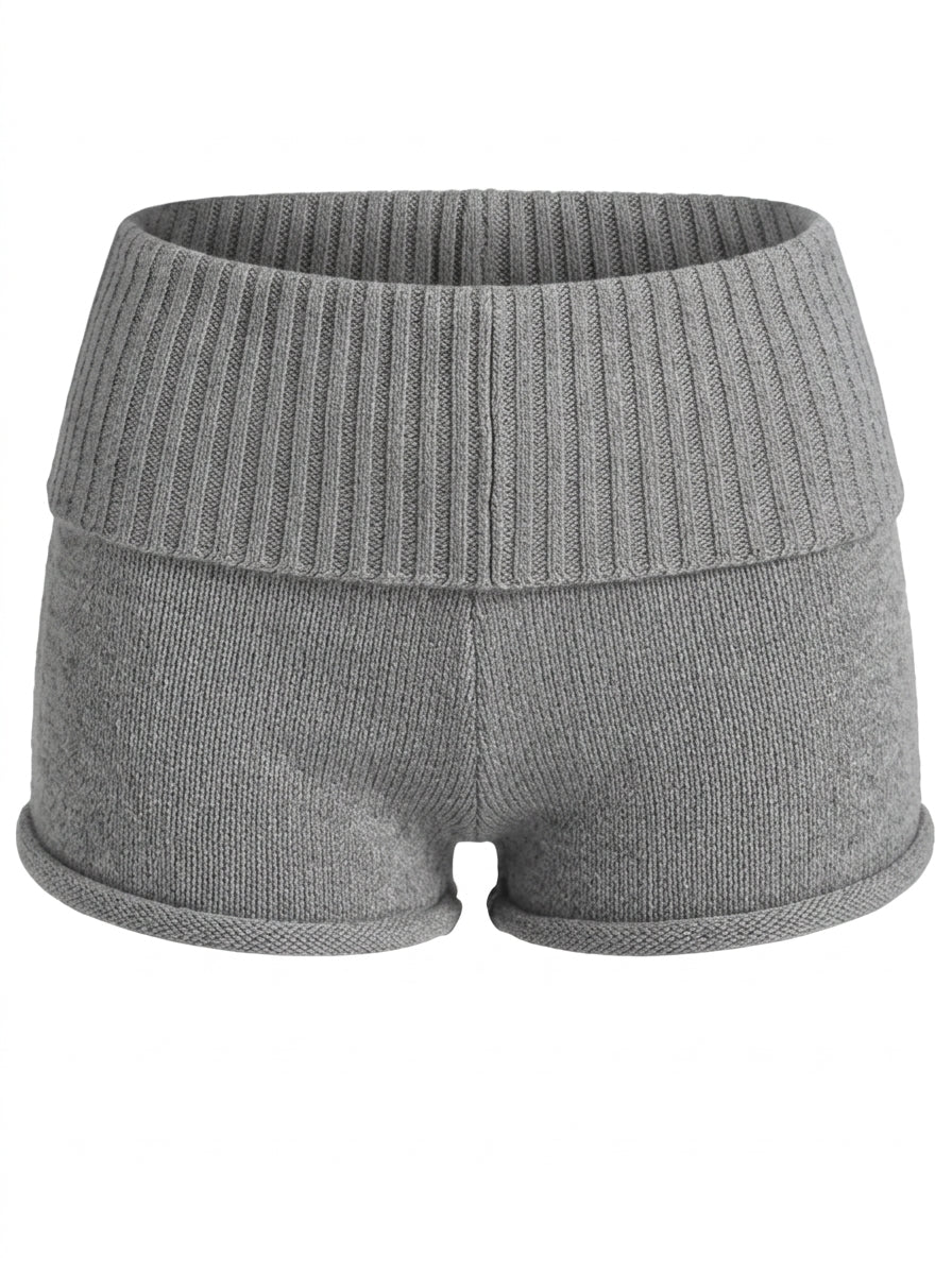 Ribbed Knit Fold-Over Shorts (Grey)