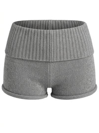 Ribbed Knit Fold-Over Shorts (Grey)
