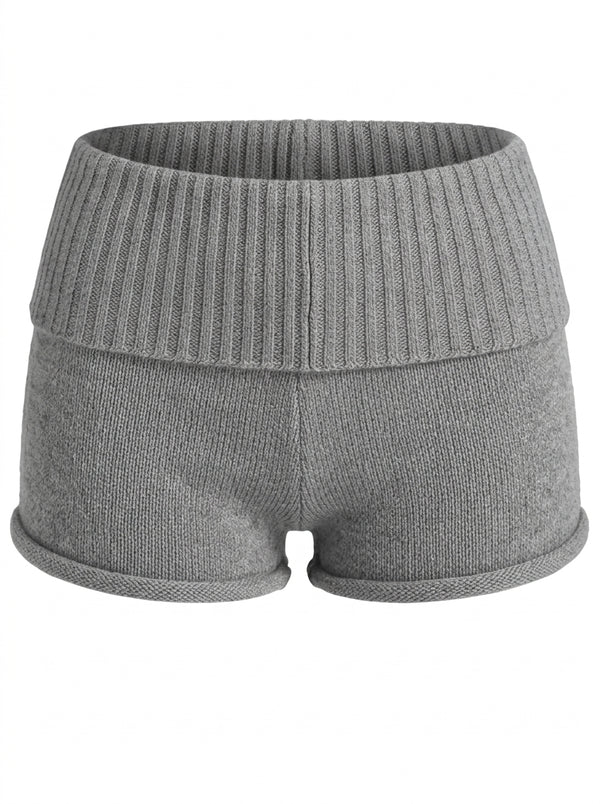 Ribbed Knit Fold-Over Shorts (Grey)