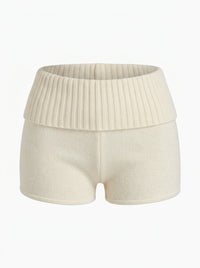 Ribbed Knit Fold-Over Shorts (Cream)