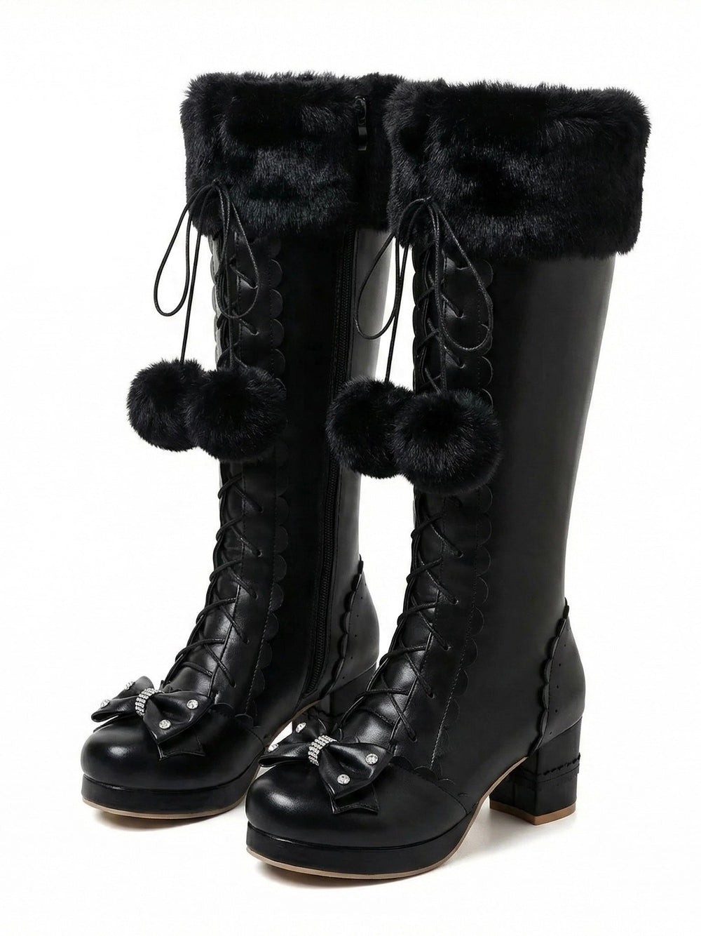 Rebel Black Faux Fur Knee-Highs, view 3