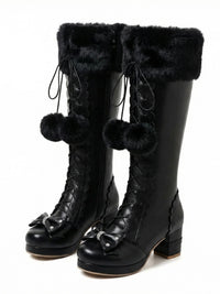 Rebel Black Faux Fur Knee-Highs, view 3