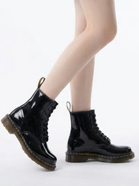Glossy Black Lace-Up Boots, view 2