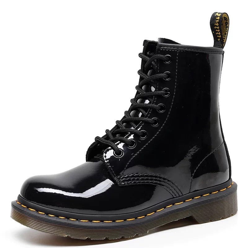 Glossy Black Lace-Up Boots, view 5