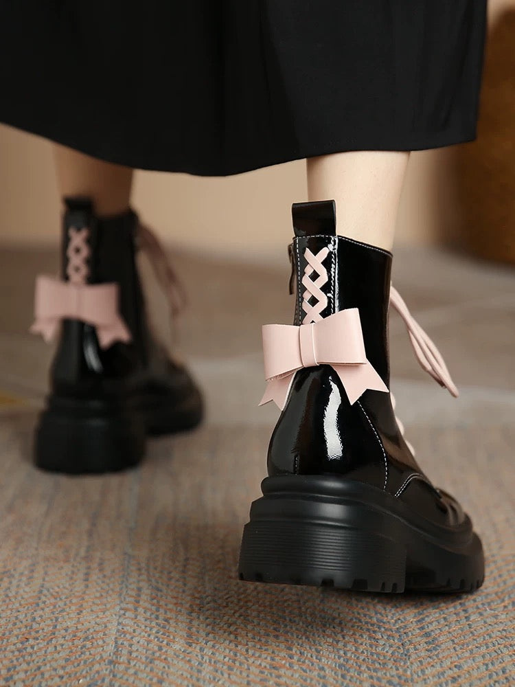 Pink Patent Leather Ankle Boots, view 3