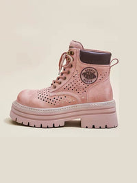 Spring/Summer Pink Breathable Platform Combat Boots, view 3