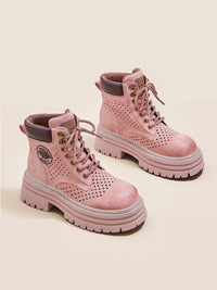 Spring/Summer Pink Breathable Platform Combat Boots, view 2