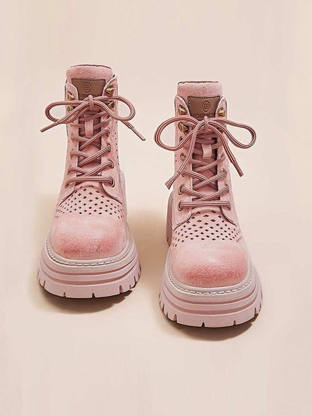 Spring/Summer Pink Breathable Platform Combat Boots, view 4