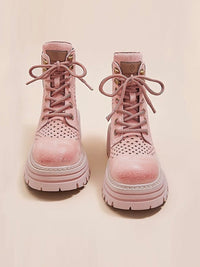 Spring/Summer Pink Breathable Platform Combat Boots, view 4