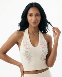 Dreamy Floral Applique Knit Halter Top, view 2