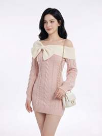 Romantic Off-the-Shoulder Cable Knit Mini Dress, view 4