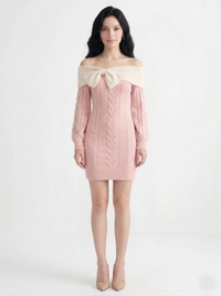 Romantic Off-the-Shoulder Cable Knit Mini Dress, view 2