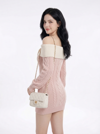 Romantic Off-the-Shoulder Cable Knit Mini Dress, view 3