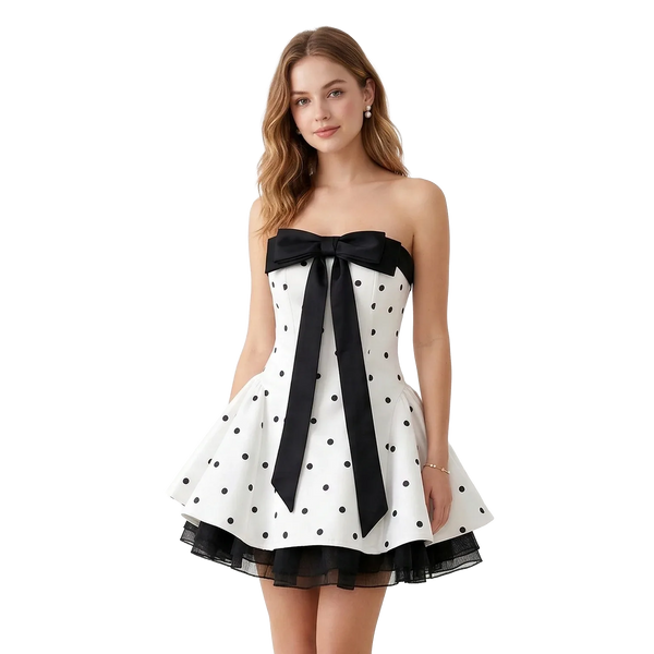 Polka Dot Dream Mini Dress in Black & White