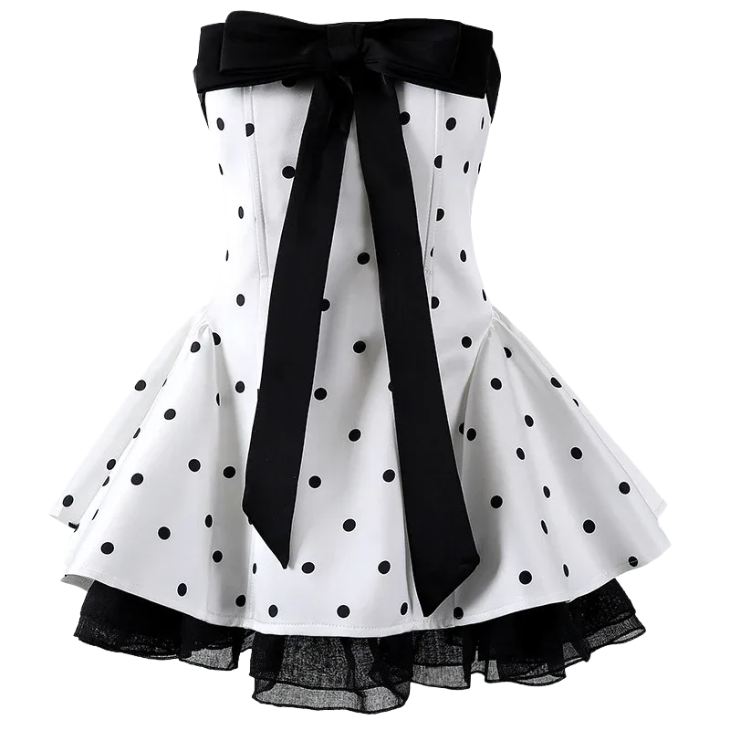 Polka Dot Dream Mini Dress in Black & White, view 4
